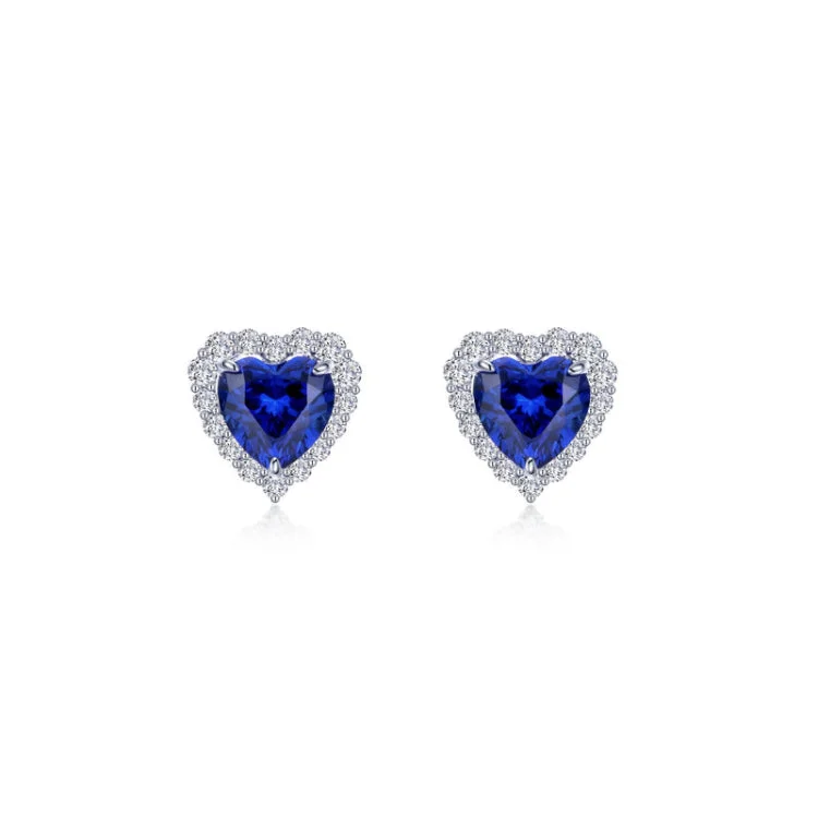 Minimalist Earrings for Daily Wear-Fancy Lab-Grown Sapphire Halo Heart Earrings