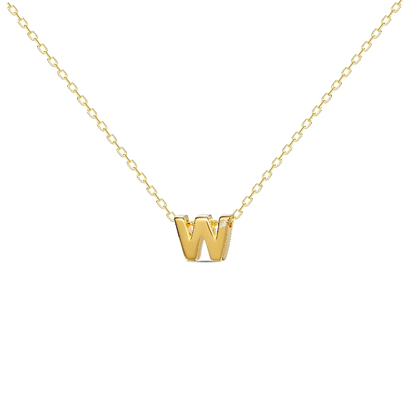 Silver Necklace with Gemstones-Diamond Letter Necklace "W" - 18 karat gold vermeil on sterling silver, diamond 0.01 carat