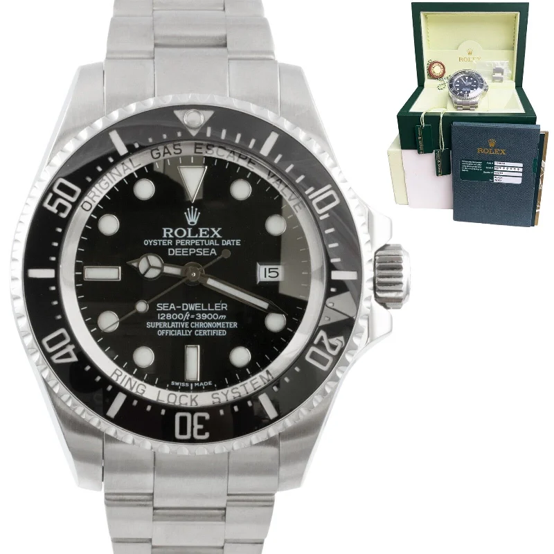 Luxury Watches with Black Leather Strap-Rolex Sea-Dweller Deepsea Stainless Steel 44mm Black Watch 116660 BOX + PAPERS