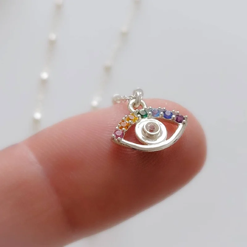 Personalized Family Necklace-Rainbow Evil Eye Necklace