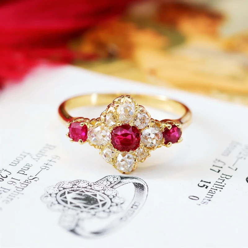 Multi-Stone Ring for Fashion Lovers-Most Special Victorian Ruby & Diamond Cluster Ring