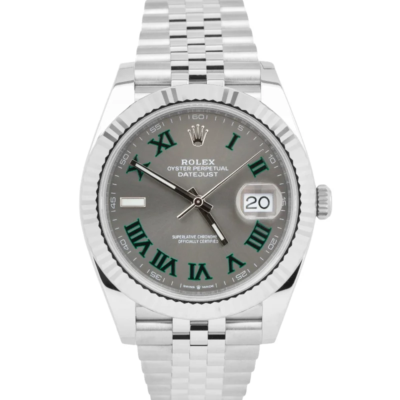 Titanium Smart Watches for Men-NEW MAY 2023 Rolex DateJust 41 WIMBLEDON Fluted Steel Watch JUBILEE 126334 B&P