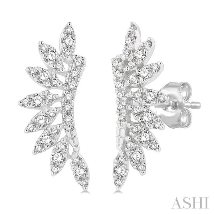 Bold Earrings for Fashionistas-1/3 ctw Arched Marquise Projection Round Cut Diamond Petite Fashion Earring in 14K White Gold