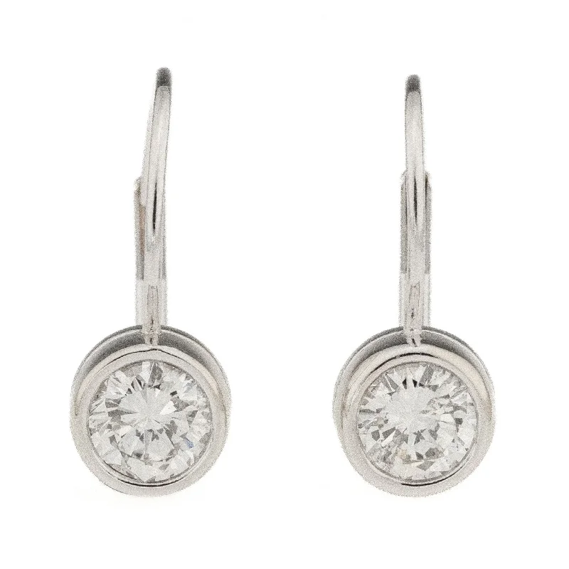 Flower Shaped Earrings-1.32ctw VS2-SI1/G Round Diamond Solitaire Leverback Earrings in 14K White Gold