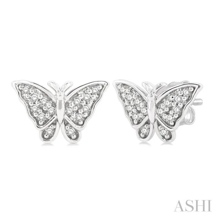 Timeless Earrings for Special Occasions-1/10 ctw Petite Butterfly Round Cut Diamond Fashion Stud Earring in 10K White Gold