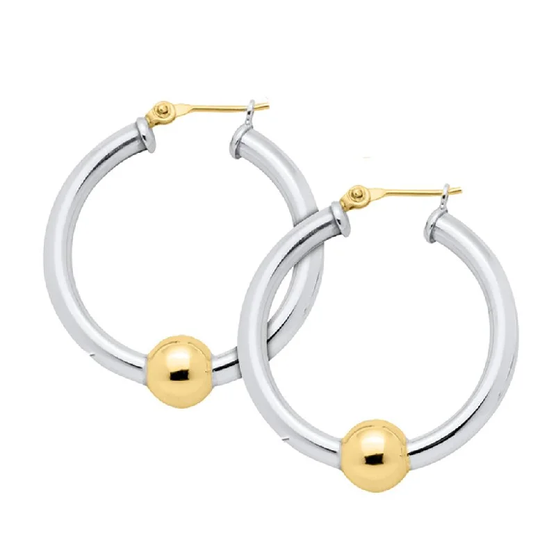 Custom Diamond Earrings-LeStage® Cape Cod : Large Beaded Hoop Earrings in Sterling Silver with 14k Gold