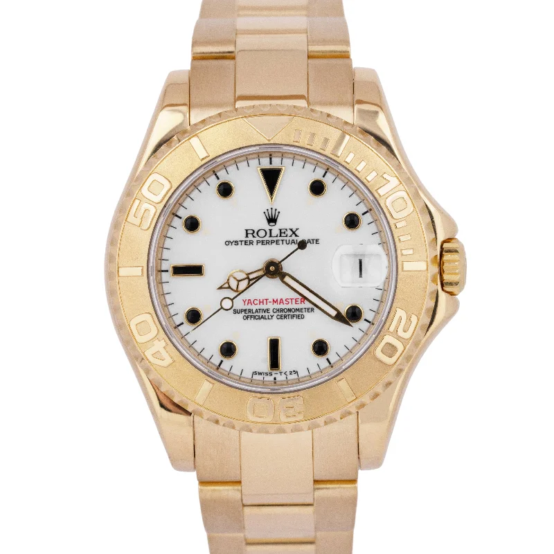 High-End Watches for Investment Pieces-Rolex Yacht-Master 18K Yellow Gold 35mm White Oyster Automatic Watch 68628