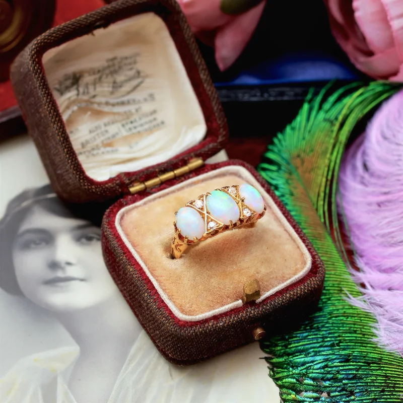 Simple Gold Band Ring-Late Victorian Opal & Diamond Dress Ring