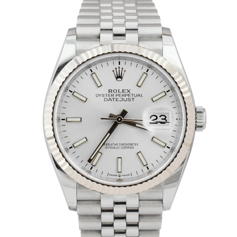 Gold Watches for Men-Rolex DateJust Silver 36mm Fluted Steel 18K White Gold Jubilee Watch 126234