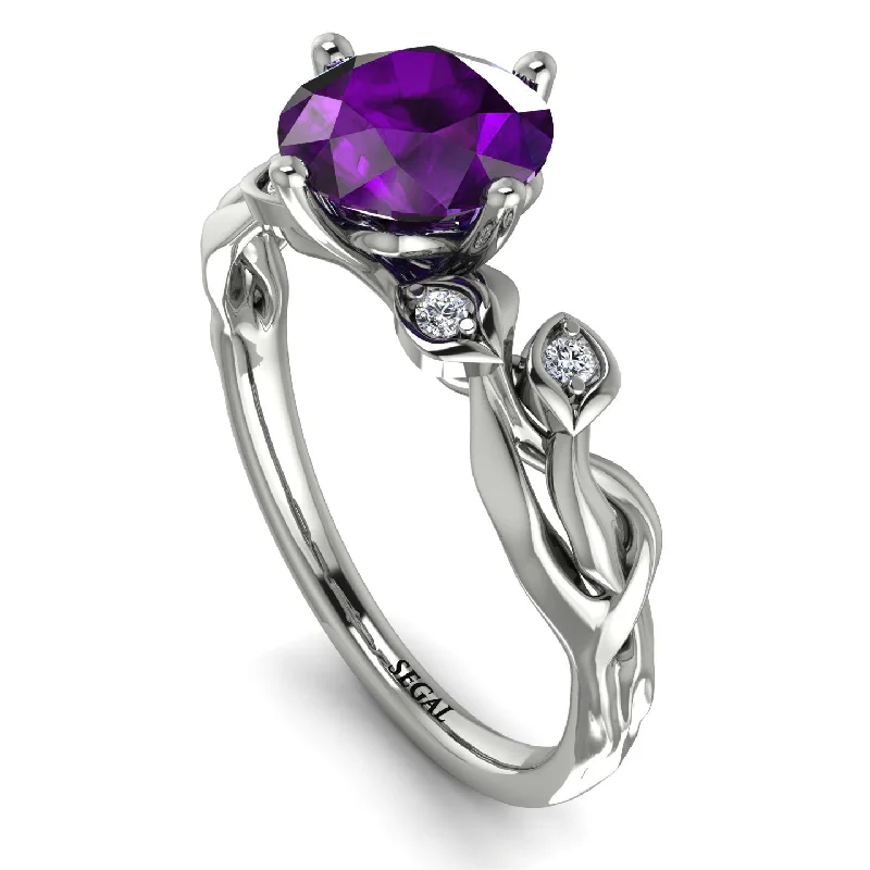 Custom Ring for Proposal-14K Gold Radiant Amethyst Flower Harmony Ring - Autumn No. 303