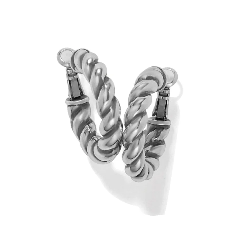 Large Hoop Earrings for Women-Brighton : Interlok Twist Medium Leverback Hoop Earrings in silver