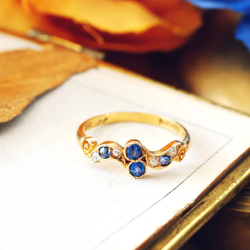 Pearl Ring for Elegant Look-Beautiful Antique Date 1897 Sapphire & Diamond Ring