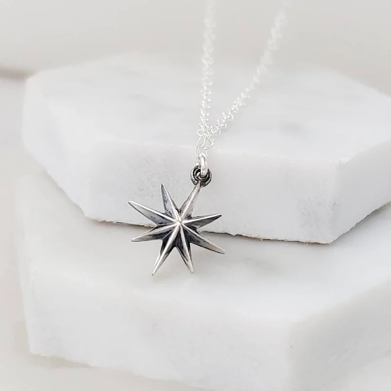 Handcrafted Silver Necklace for Gifts-Starburst Necklace