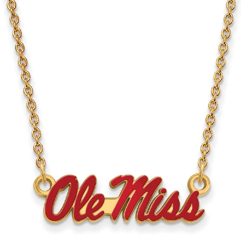 Simple Chain Necklace for Day-to-Day Look-14k Gold Plated Silver U of Mississippi Sm Enamel Necklace