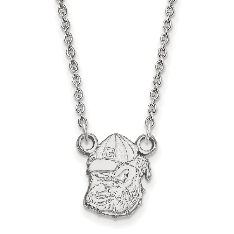 Silver Necklace with Colored Stones-Sterling Silver U of Georgia Small Bulldog Head Necklace