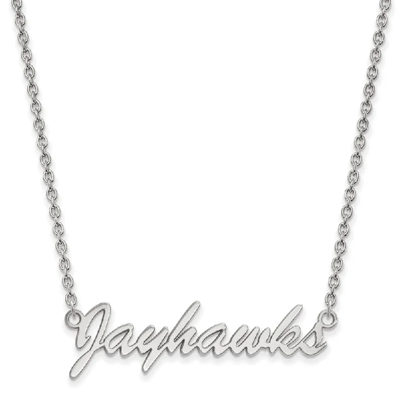 Custom Pendant Necklace for Special Gifts-Sterling Silver U of Kansas Medium Script 'Jayhawks' Pendant Necklace