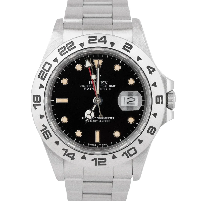 Men's Watches with Date Function-UNPOLISHED 1988 Rolex Explorer II Black Patina Stainless Steel 40mm Watch 16550