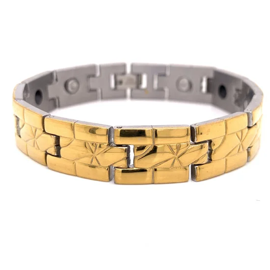 Modern Bracelet for Men with Engraving-Gold PVD Coated Stainless Steel Magnetic Bracelet / MBS0028