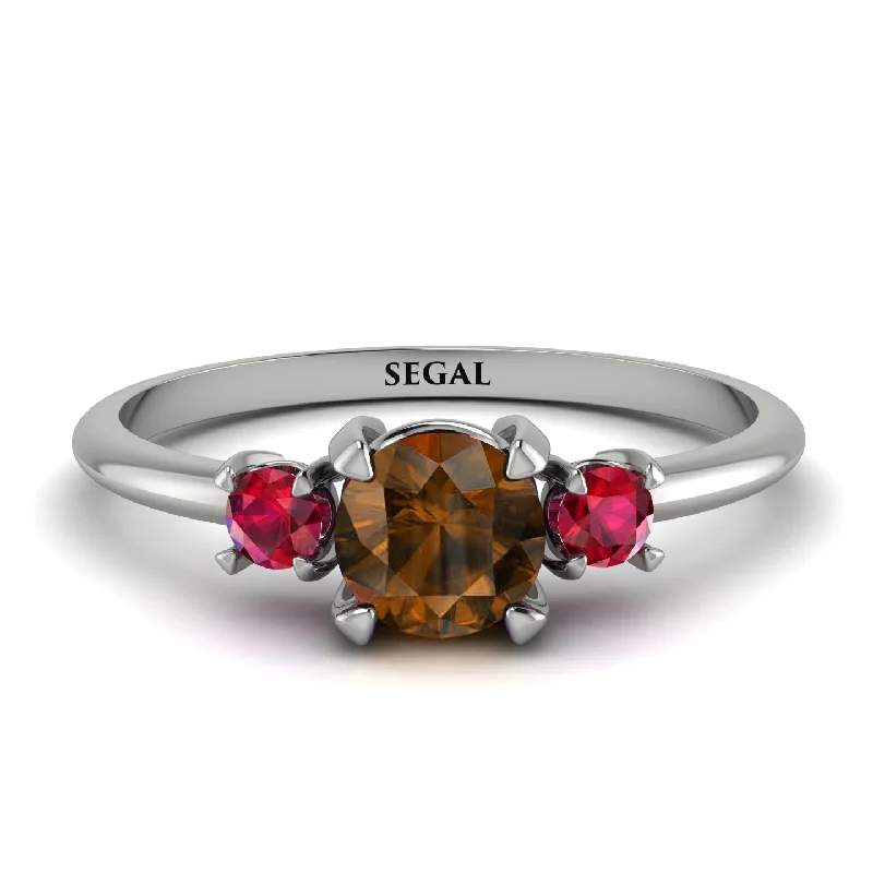 Personalized Gold Ring for Women-Classic Three Stone Brown Diamond Engagement Ring - Valentina No. 1112