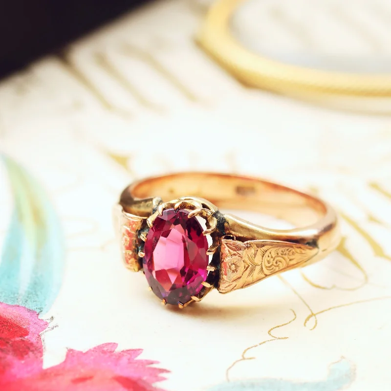 Gold Wedding Band with Diamonds-Antique Rose Gold Almandine Garnet Ring