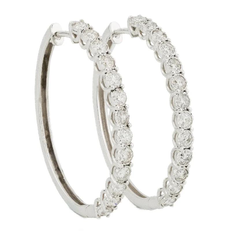 Unique Earrings for Every Day-2.00ctw Diamond Hoop Earrings in 10K White Gold