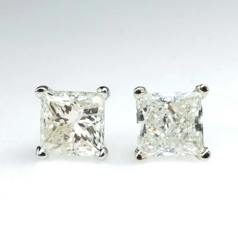 Gold Plated Drop Earrings-2.05ctw Princess Cut Diamond Solitaire Stud Earrings in 14K White Gold