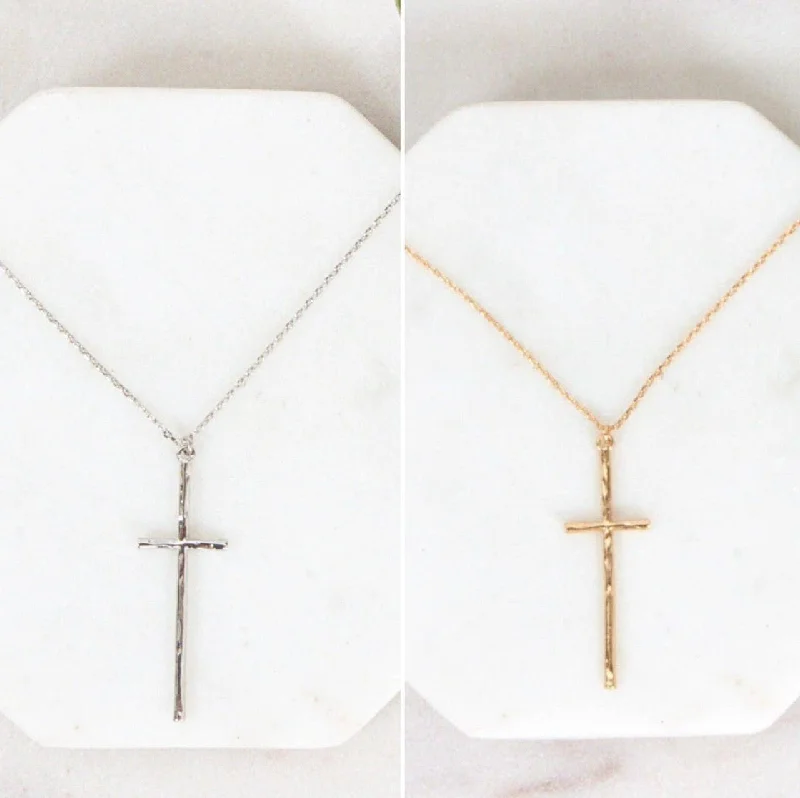 Cute Necklace for Teen Girls-Jada Hammered Cross Necklace in Gold or Silver