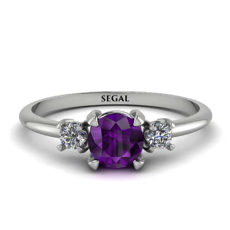 Designer Engagement Ring with Diamonds-Classic Three Stone Amethyst Engagement Ring - Valentina No. 303