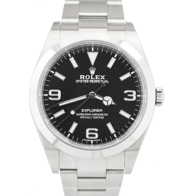 Luxury Watches with Gemstone Detailing-Rolex Explorer I Black PAPERS Black MK2 Stainless Steel 39mm 214270 Watch B+P