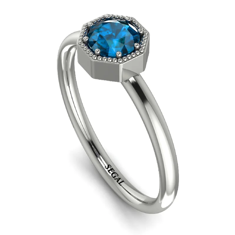 Gold Wedding Band with Diamonds-Solitaire Vintage Blue Topaz Ring - Delilah No. 503