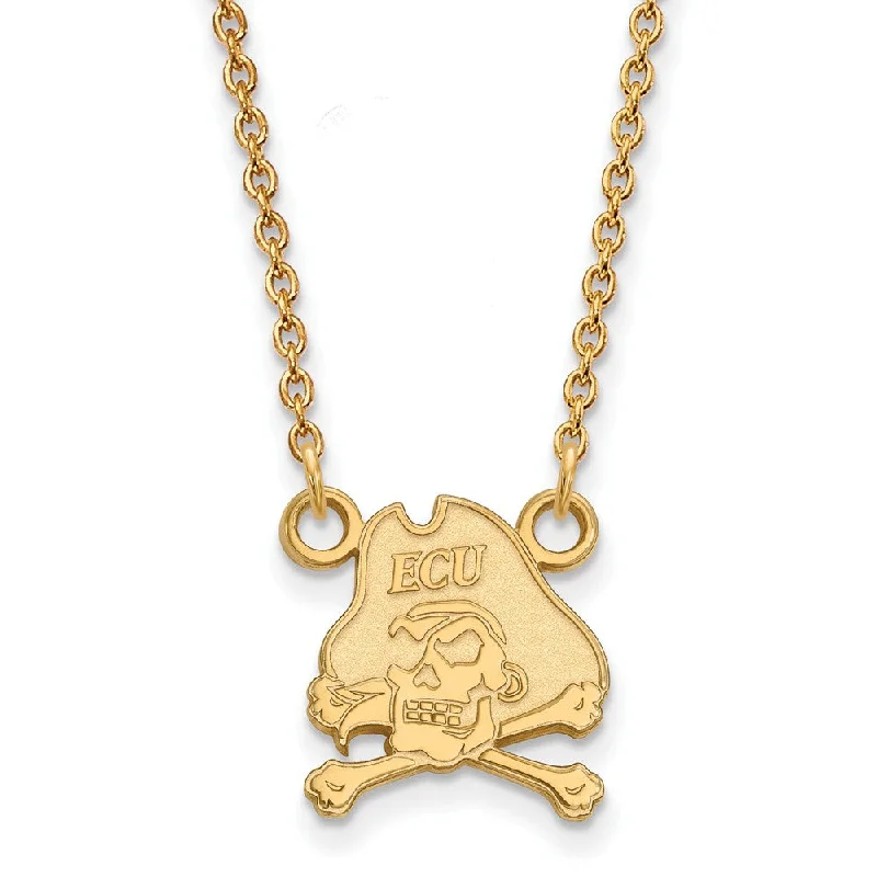 Gold Plated Necklace for Brides-14k Yellow Gold East Carolina U Small Pirate Pendant Necklace