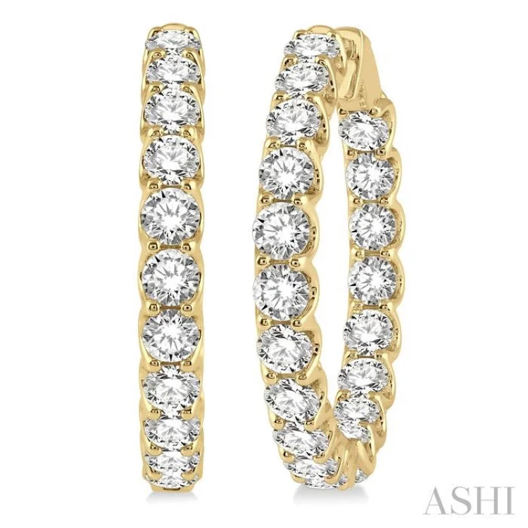 Unique Earrings for Special Occasions-10 Ctw Inside-Out Round Cut Diamond Hoop Earrings in 14K Yellow Gold