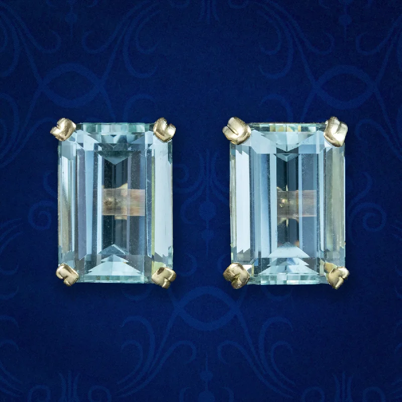 Beautiful Diamond Earrings for Women-Vintage Aquamarine Stud Earrings 18ct Gold 12ct Total