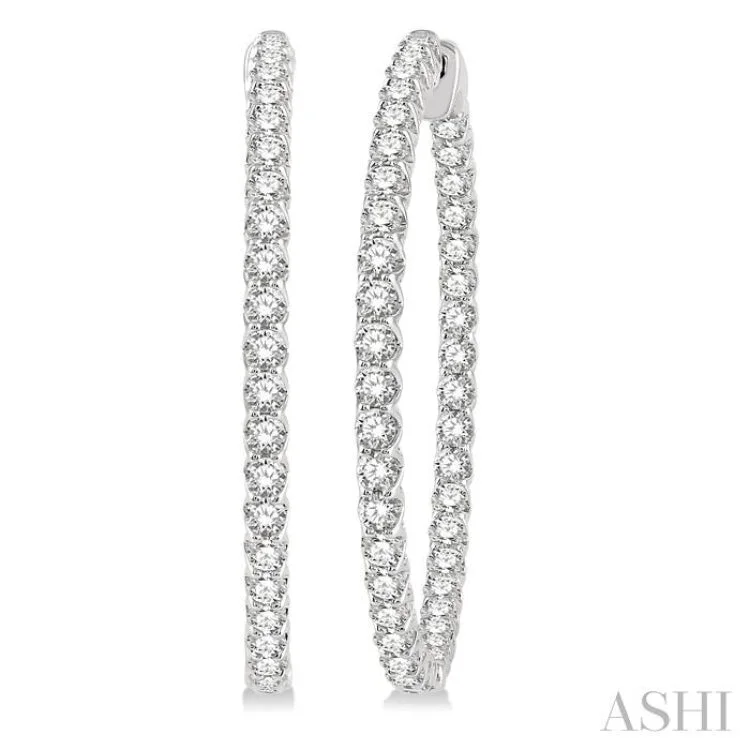 Geometric Silver Earrings for Style-5 Ctw Inside-Out Round Cut Diamond 1 1/2 Inch Hoop Earrings in 14K White Gold