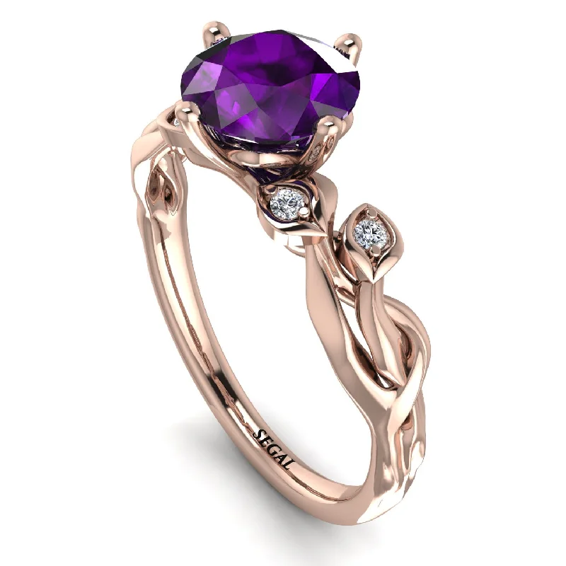 Personalized Birthstone Ring for Brides-14K Gold Radiant Amethyst Flower Harmony Ring - Autumn No. 302