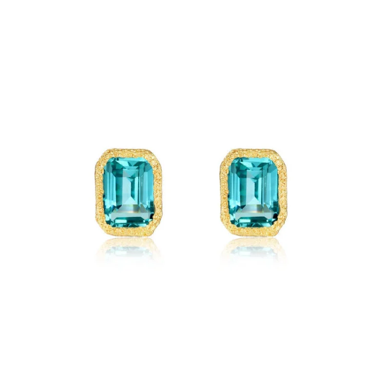 Diamond Drop Earrings-Fancy Lab-Grown Sapphire Solitaire Stud Earrings