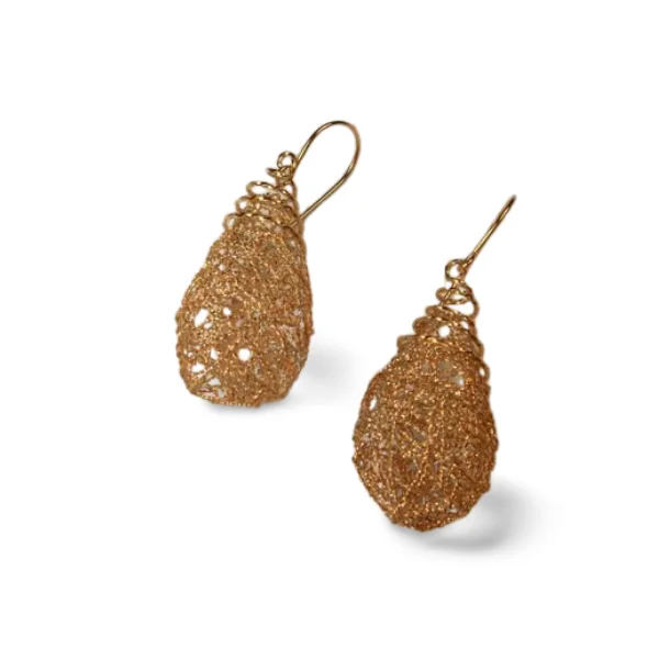 Gold Plated Drop Earrings-Gorgeous 14K Yellow Gold Delicate Filligree Dangle Drop Earrings