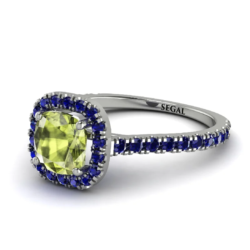 Sapphire Engagement Ring for Women-Cushion Peridot Halo Engagement Ring - Jade No. 715