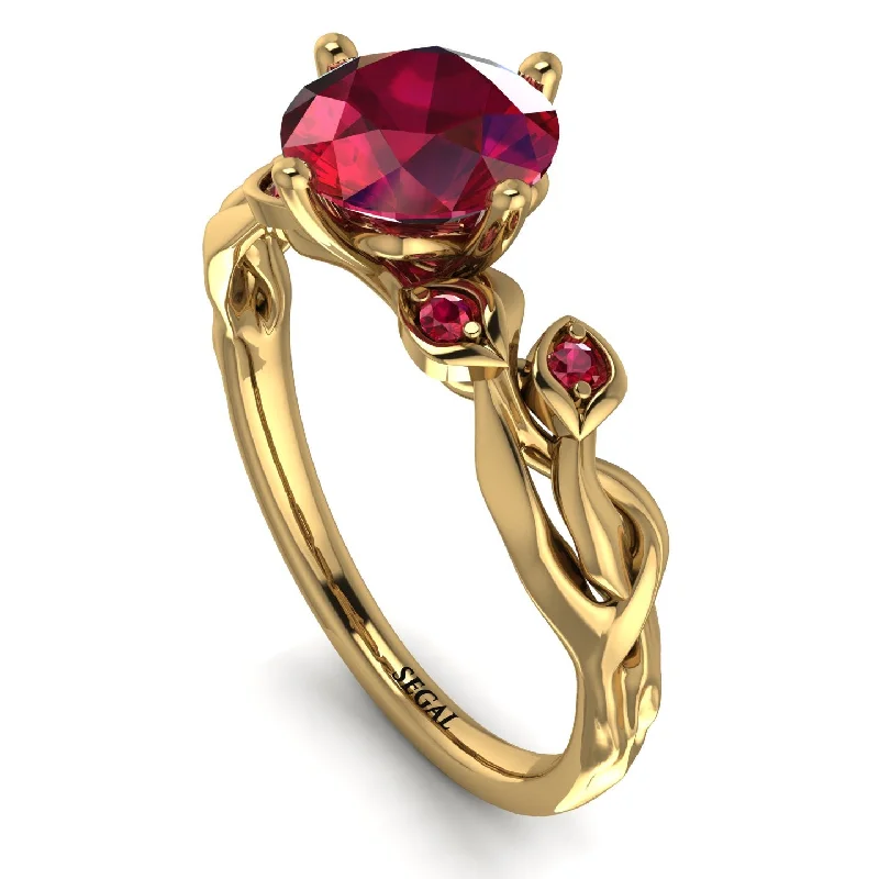 Customizable Gold Ring for Men-14K Gold Radiant Ruby Flower Harmony Ring - Autumn No. 55