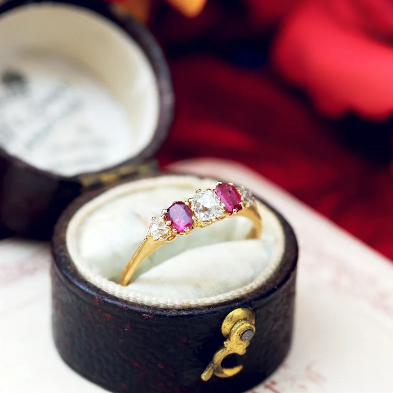 Simple Titanium Wedding Band-Unique Antique Recycled Ruby & Diamond Ring