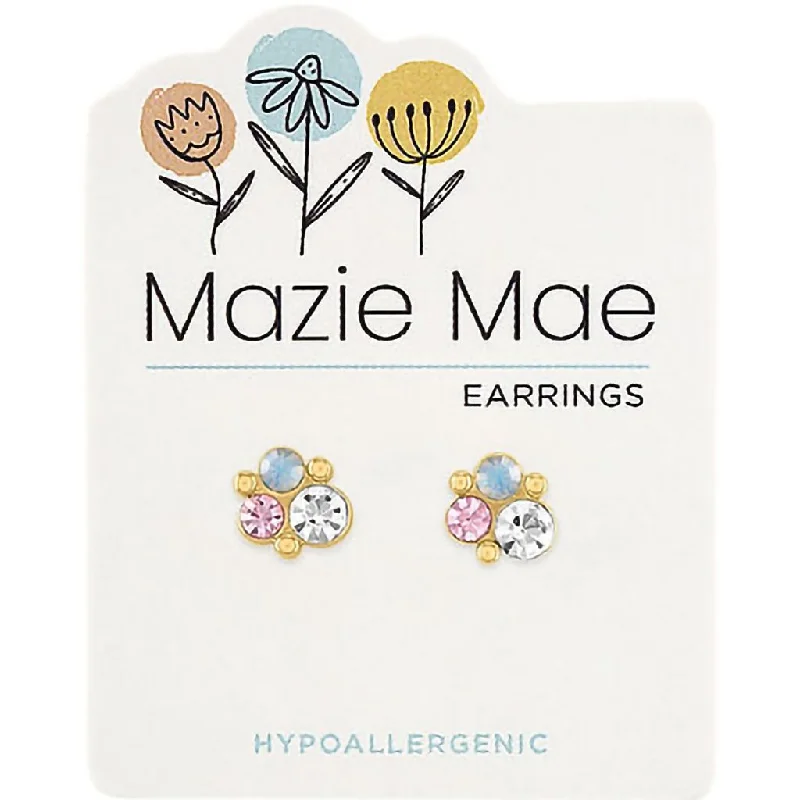 Crystal Stud Earrings for Weddings-Center Court : Gold White Opal & Vintage Rose Cluster Stud Mazie Mae Earrings