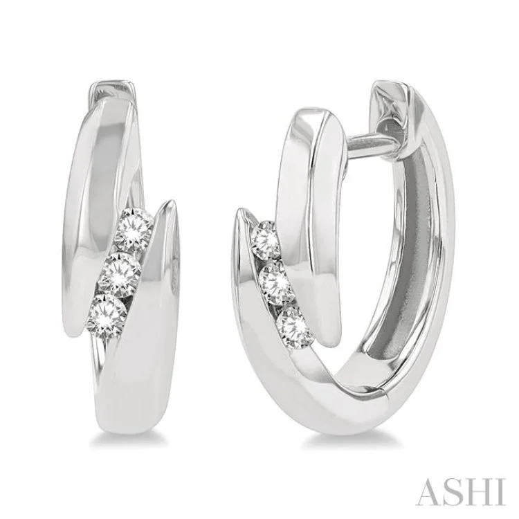 Funky Earrings for Casual Styles-1/10 Ctw Open Channel Round Cut Diamond Huggie Earrings in 10K White Gold