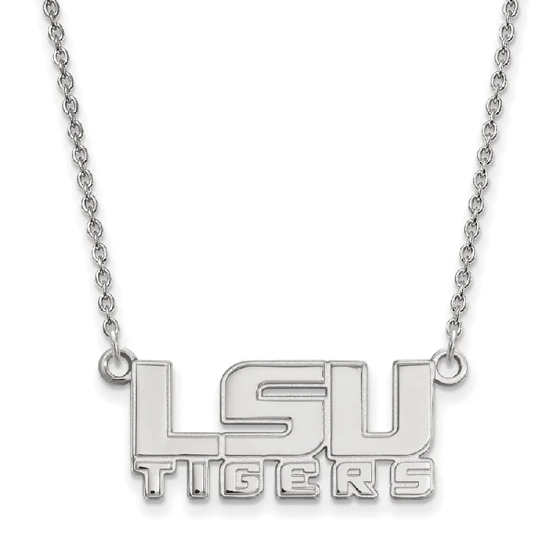 Silver Necklace for Everyday Wear-Sterling Silver Louisiana State Small LSU Tiger Necklace