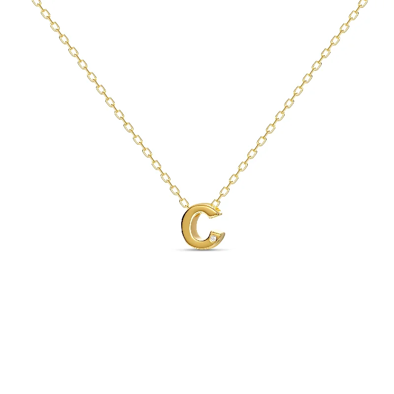 Sapphire Necklace for Evening Wear-Diamond Letter Necklace "C" - 18 karat gold vermeil on sterling silver, diamond 0.01 carat