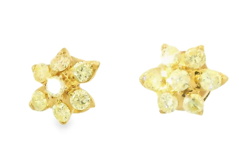 Crystal Earrings for Parties-Fabulous Estate 14K Yellow Gold Diamond Floral Stud Earrings Studs