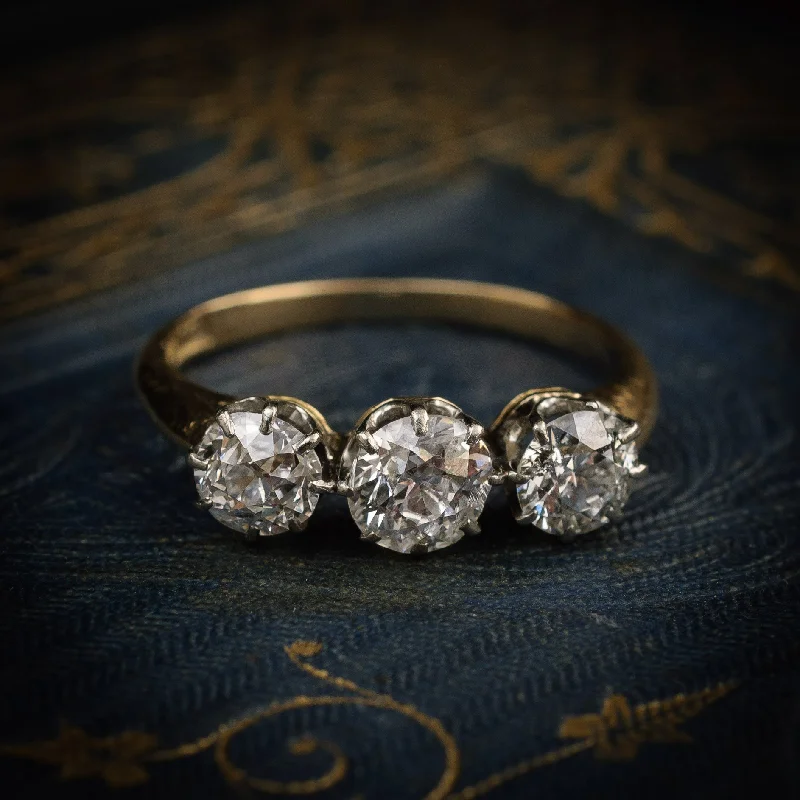 Gold Ring with Gemstones-Exquisitely Beautiful Antique Edwardian Diamond Trilogy Engagement Ring