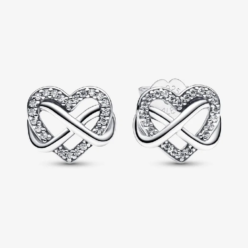 Beautiful Drop Earrings for Elegant Look-PANDORA : Sparkling Infinity Heart Stud Earrings