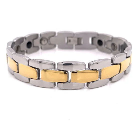 Custom Bracelet with Family Initials-Stainless Steel & Gold PVD Coated Magnetic Bracelet / MBS0021