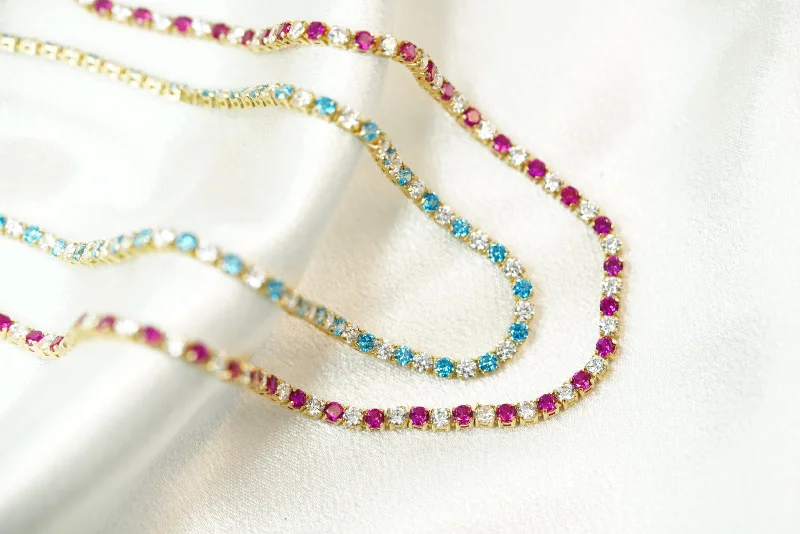 Custom Birthstone Necklace for Family Gifts-14k Crystals Blue or Pink Necklace