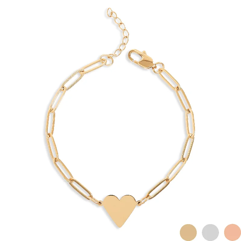 Charm Bracelet for Kids-18K Gold PVD Stainless Steel Paperclip Heart Bracelet / SBB0303